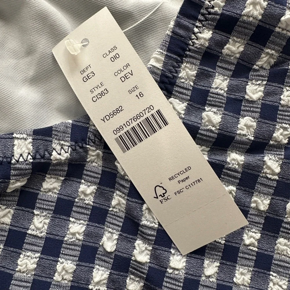 J. Crew Strappy Gingham Navy One Piece Swimsuit Women's Size 16 NEW retro style